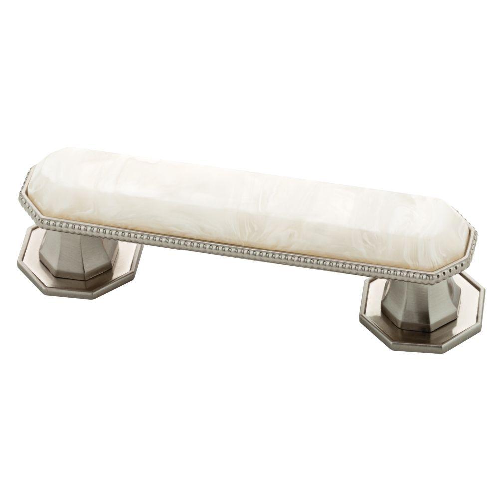 White Drawer Pulls Cabinet Hardware The Home Depot 76mm Satin Nickel With Faux Capiz Insert Bar Drawer