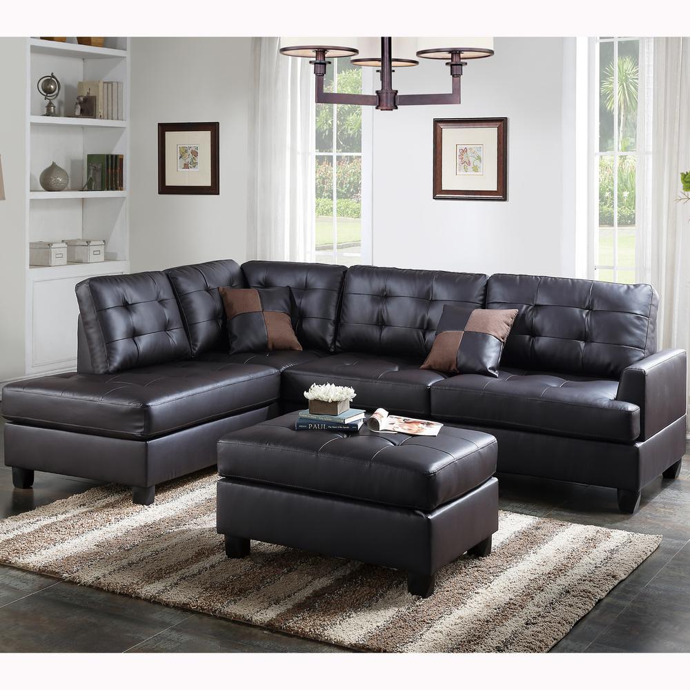 Worldwide Genoa 3Piece Sectional Sofa in Espresso Leatherette