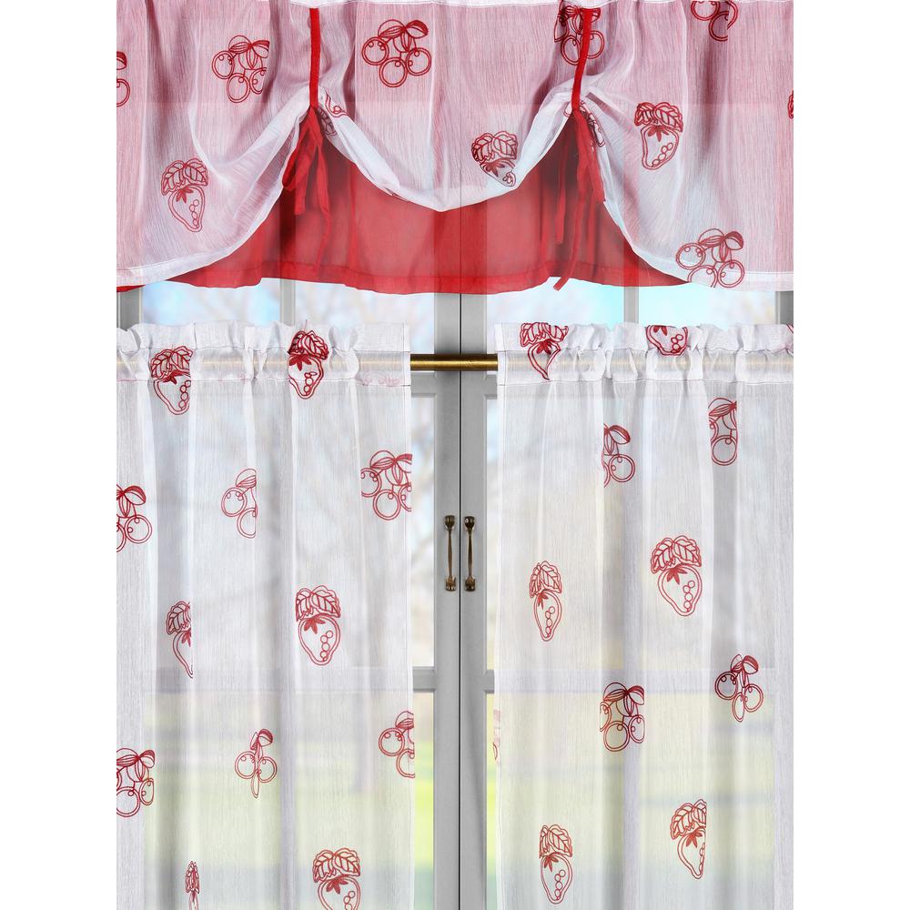 Duck River Dolores White Red Cherry Strawberry Emb Kitchen Curtain