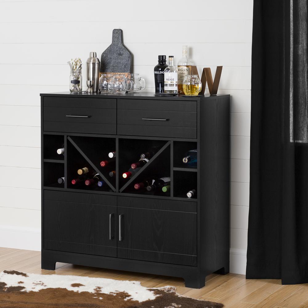 South Shore Vietti Bar with Bottle Storage and Drawers, Black