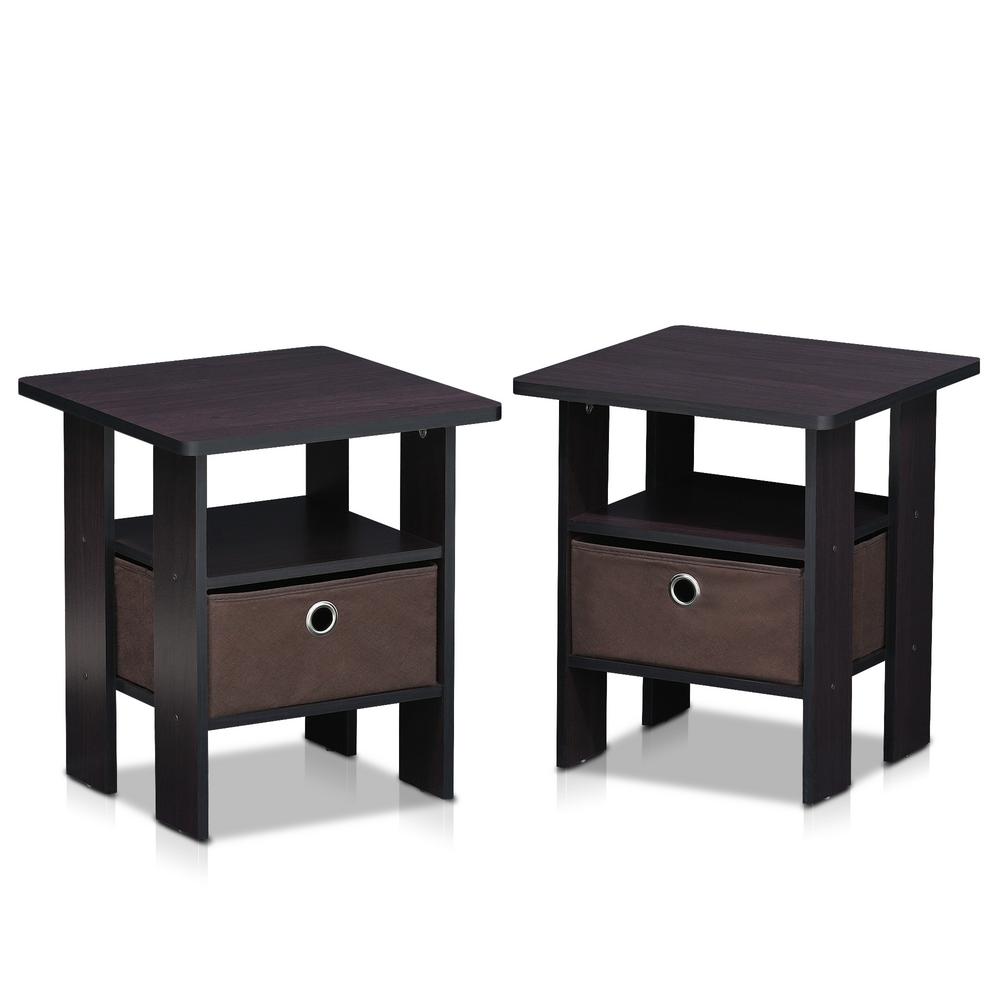 Furinno Home Living Dark Walnut Storage End Table (Set of 2) 2 