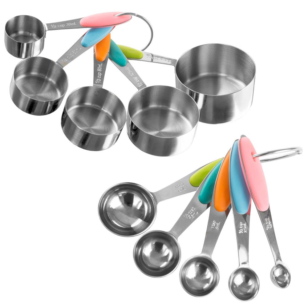 Trademark 10 Piece Stainless Steel With Silicone Measuring Cups And Trademark 10 Piece Stainless Steel With Silicone Measuring Cups And Spoons Set