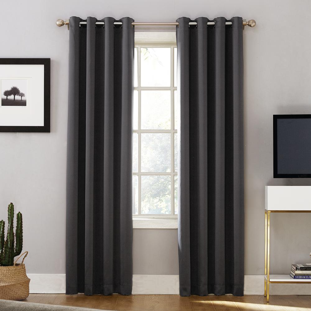 Blackout Curtains D Window Treatments The Home Depot Oslo Woven Home Theater Grade Blackout Coal Grommet Single Curtain Panel 52 In W