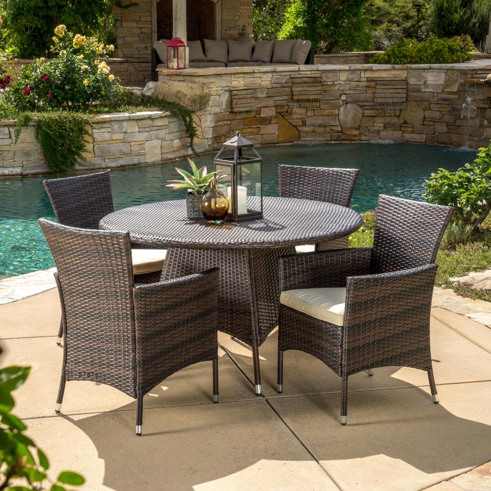Le House Rodgers Multi Brown 5 Piece Wicker Outdoor Dining Set 5 Piece Wicker Outdoor Dining Set