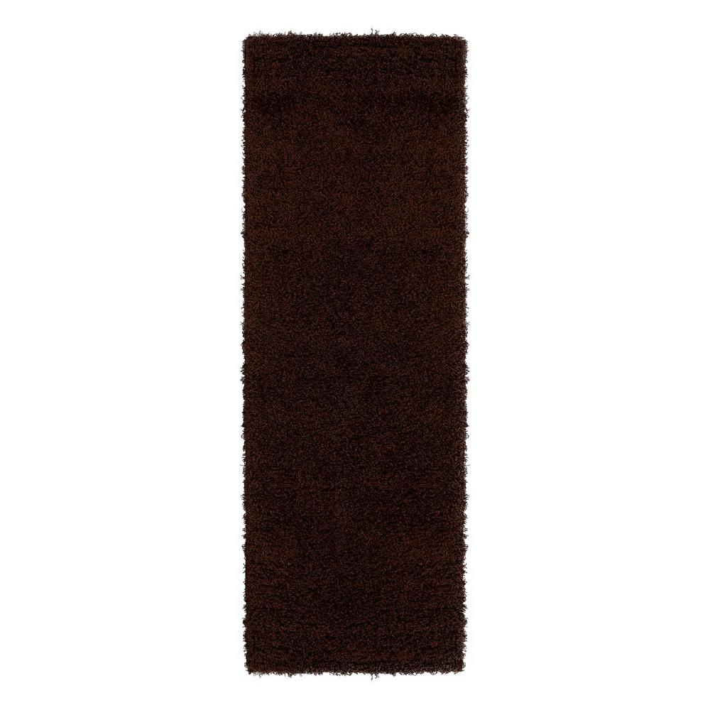 Sweet Home Stores Cozy Shag Collection Brown 3 ft. x 8 ft. Runner Rug