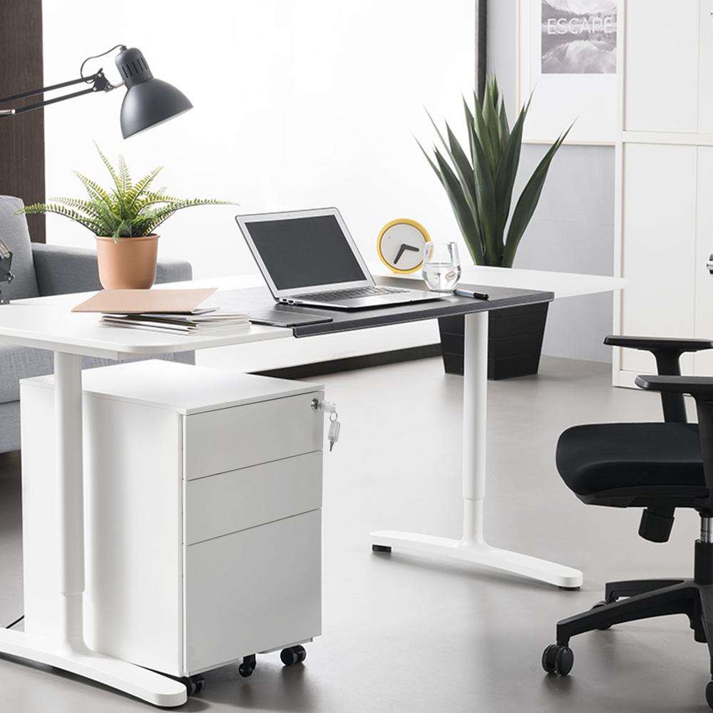 Unbranded 3 Drawer White Metal Mobile Vertical Filing Cabinet With Lock Key Wjg001 The Home Depot