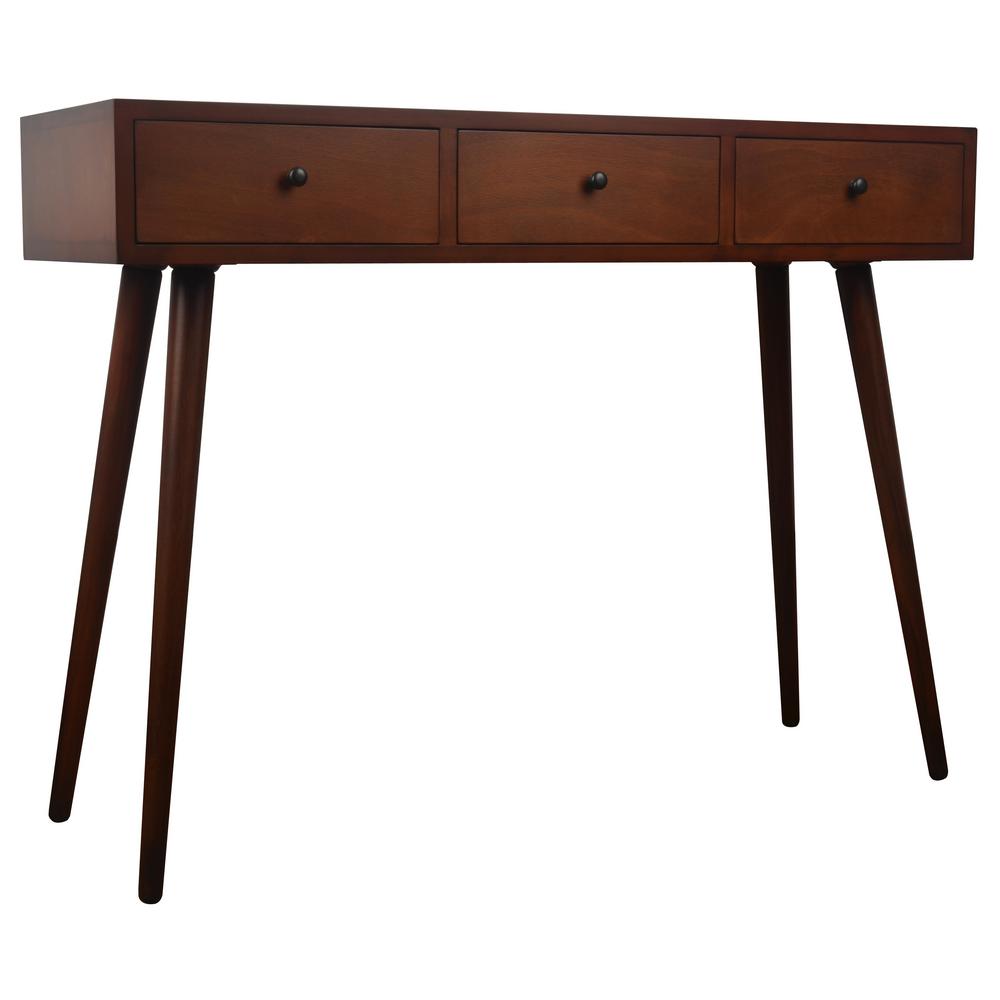 Decor Therapy Mid Century Walnut 3 Drawer Console Table