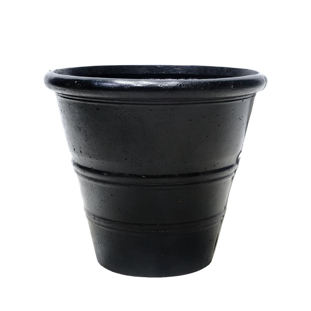 19.25 in. Aged Charcoal Stone Cast Rolled Rim Tuscany Pot