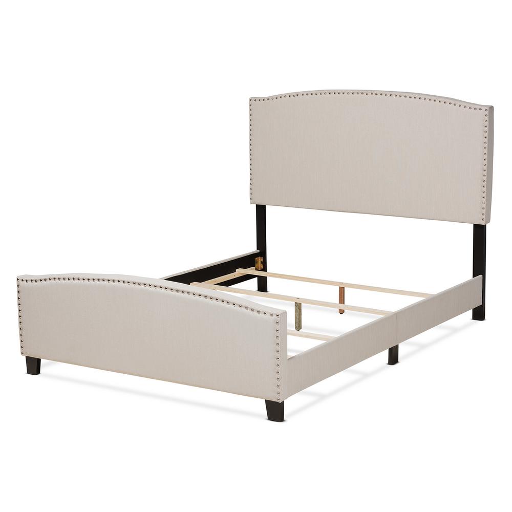 King Morgan Fabric Upholstered Panel Bed Beige/Black - Baxton Studio