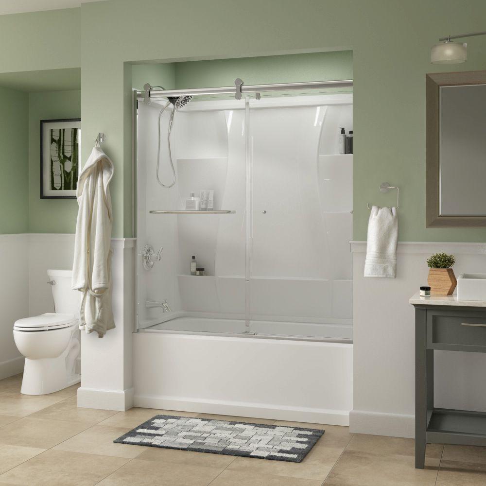 Delta Simplicity 60 X 58 3 4 In Frameless Contemporary Sliding Bathtub Door In Chrome With Clear Glass