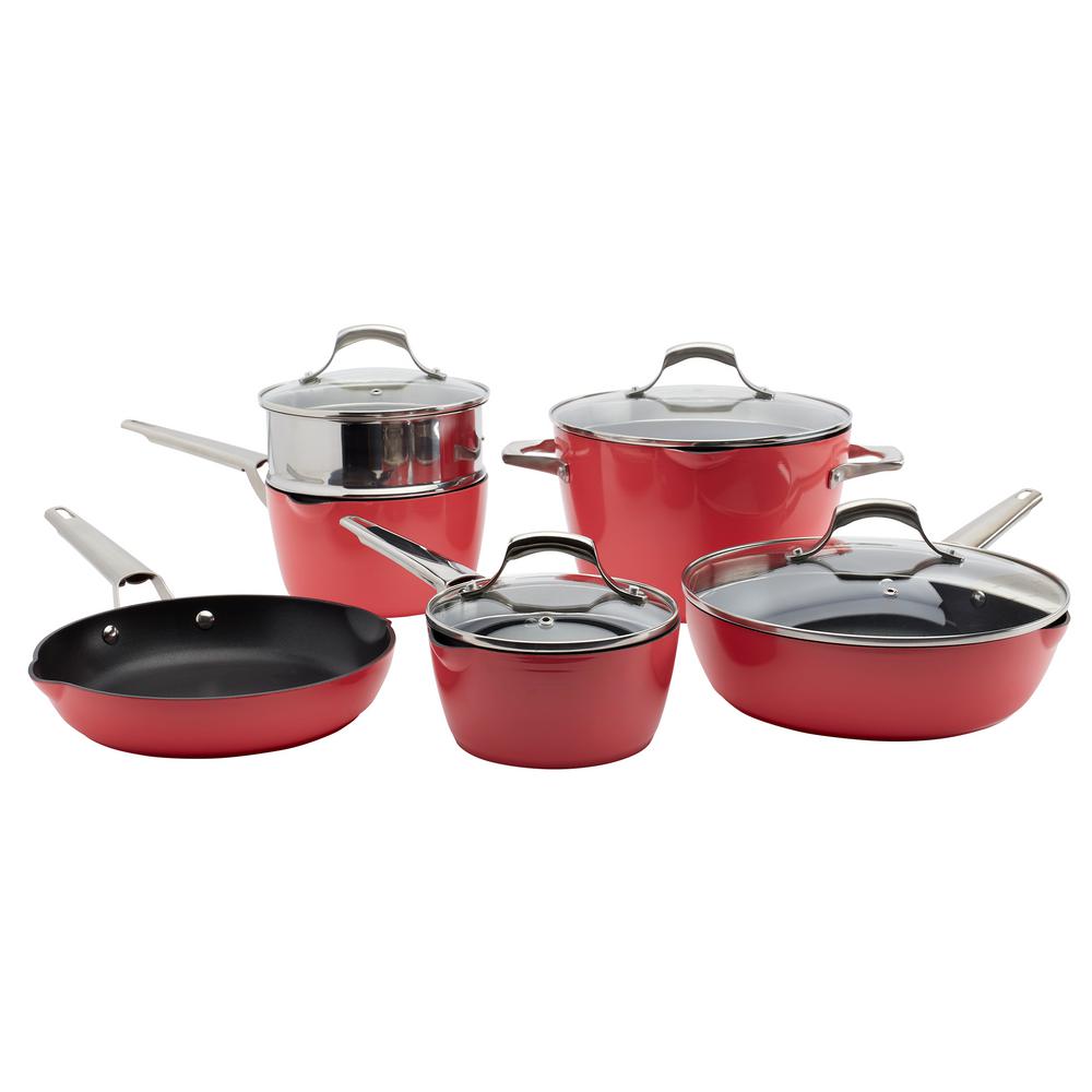 Denmark Allegra 10Piece Aluminum Nonstick Cookware Set in CoralTTU