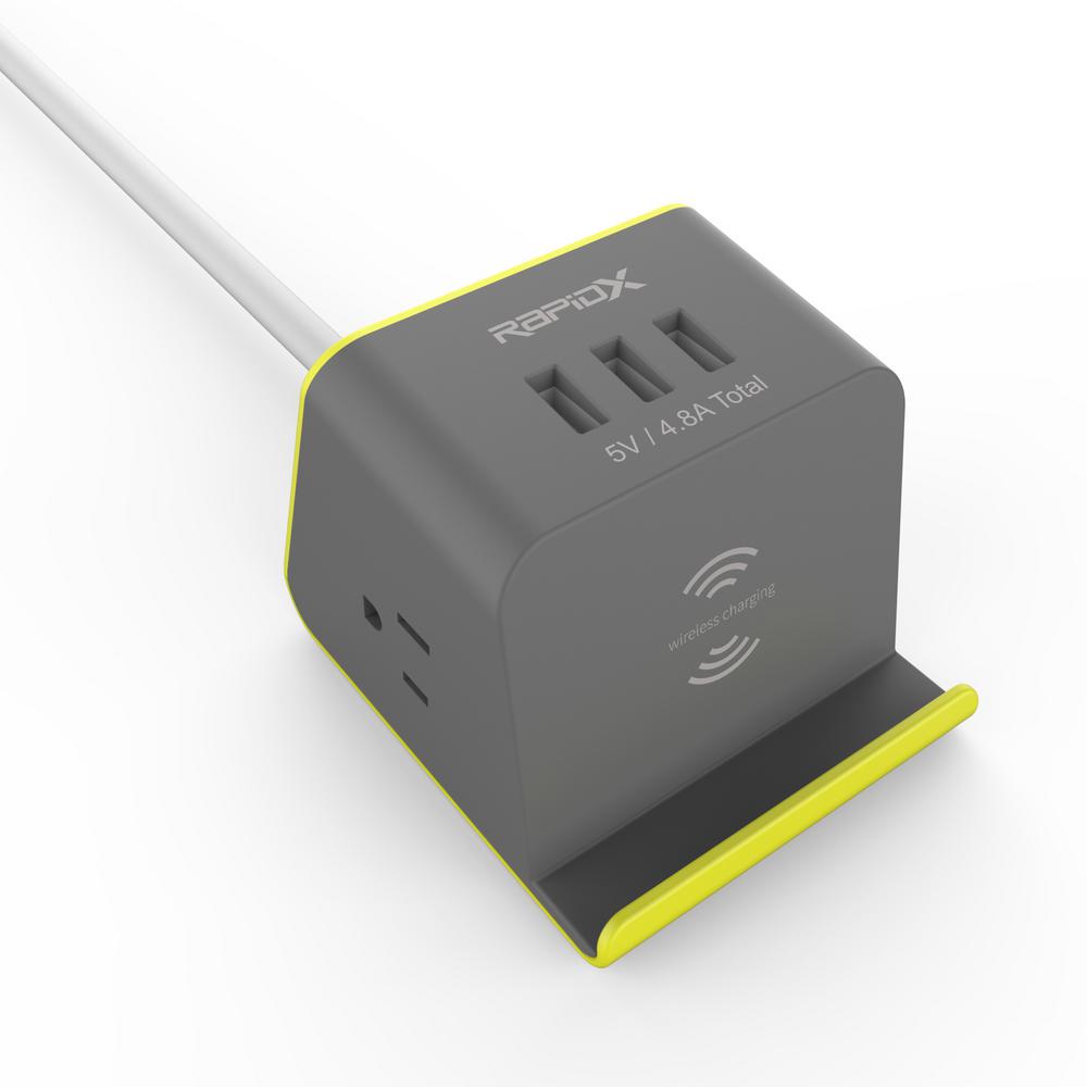 RapidX MyDesktop MultiPurpose Power Strip with Wireless Charger in Yellow/GrayRXDT101YGY