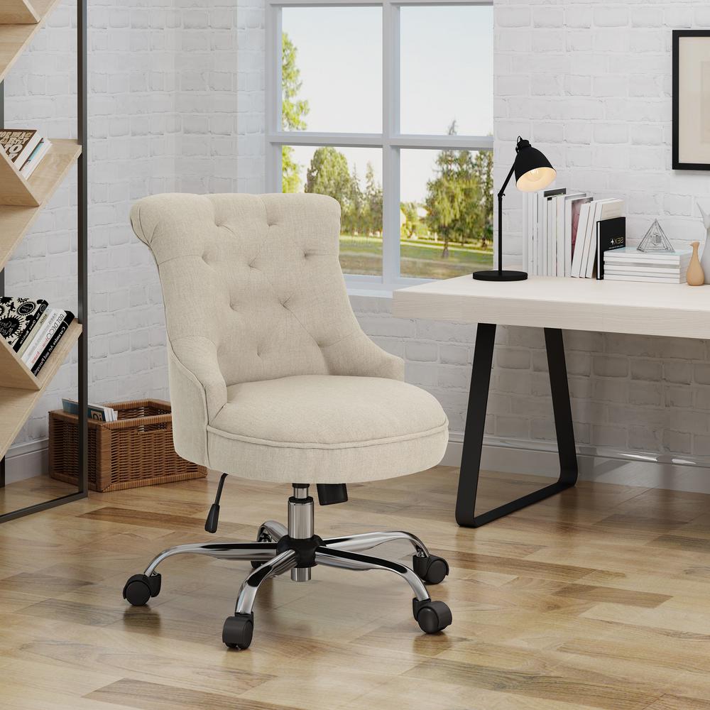 Noble House Auden Tufted Back Wheat Fabric Home Office Desk Chair 40961 The Home Depot