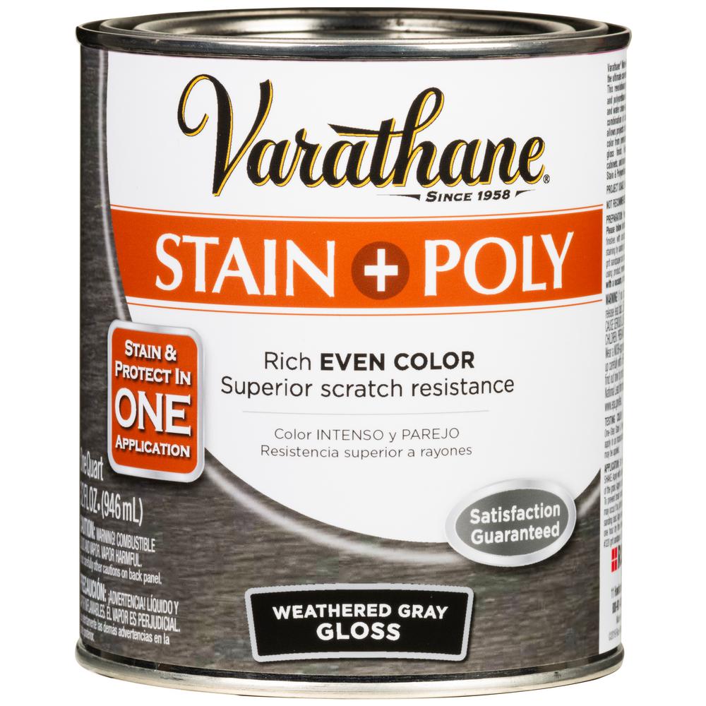 Varathane 1 Qt Weathered Gray Gloss Water Based Interior Wood Stain And Polyurethane 2 Pack