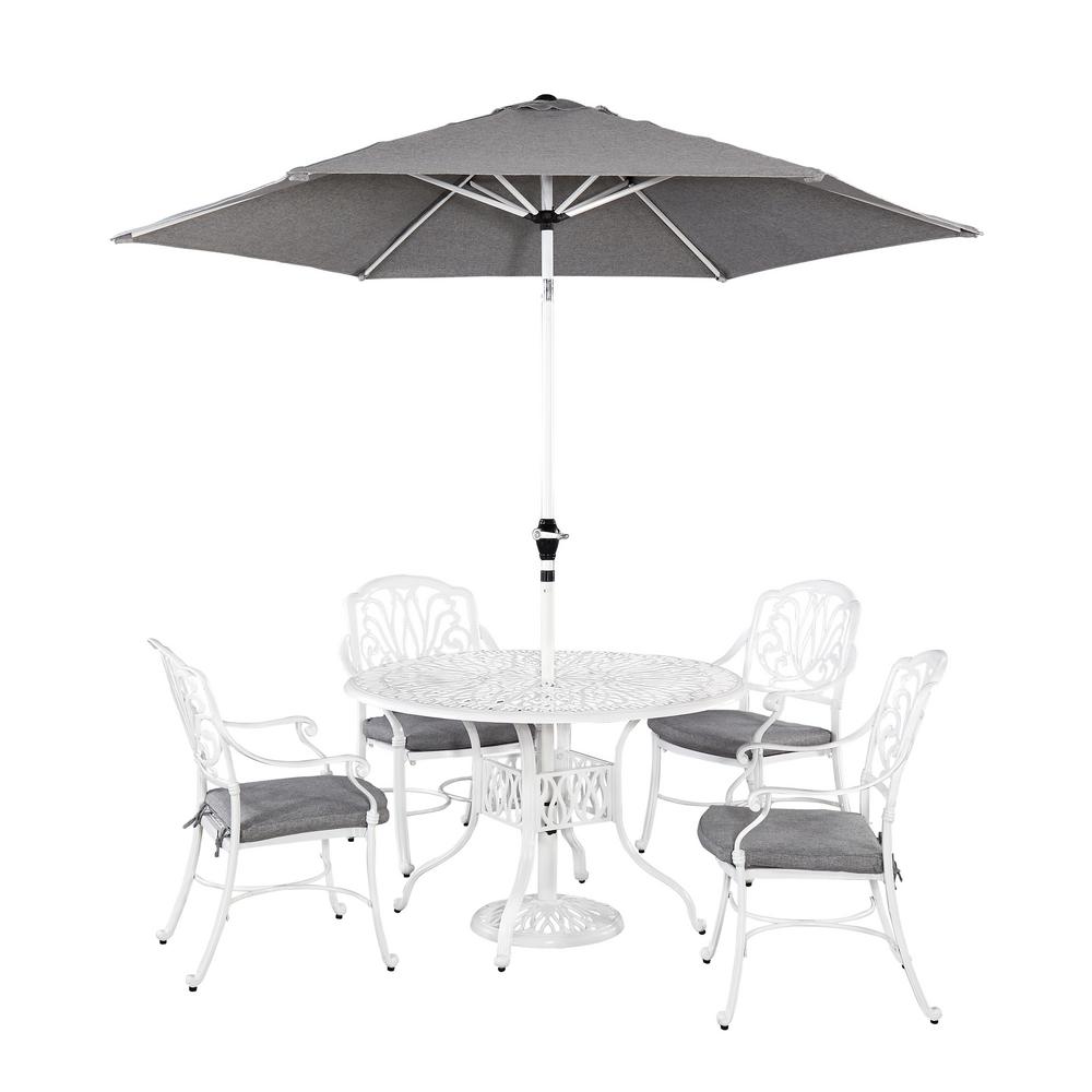 Cast Aluminum White Patio Dining Sets Furniture Fl Blossom 5 Piece Patio Dining Set With Umbrella