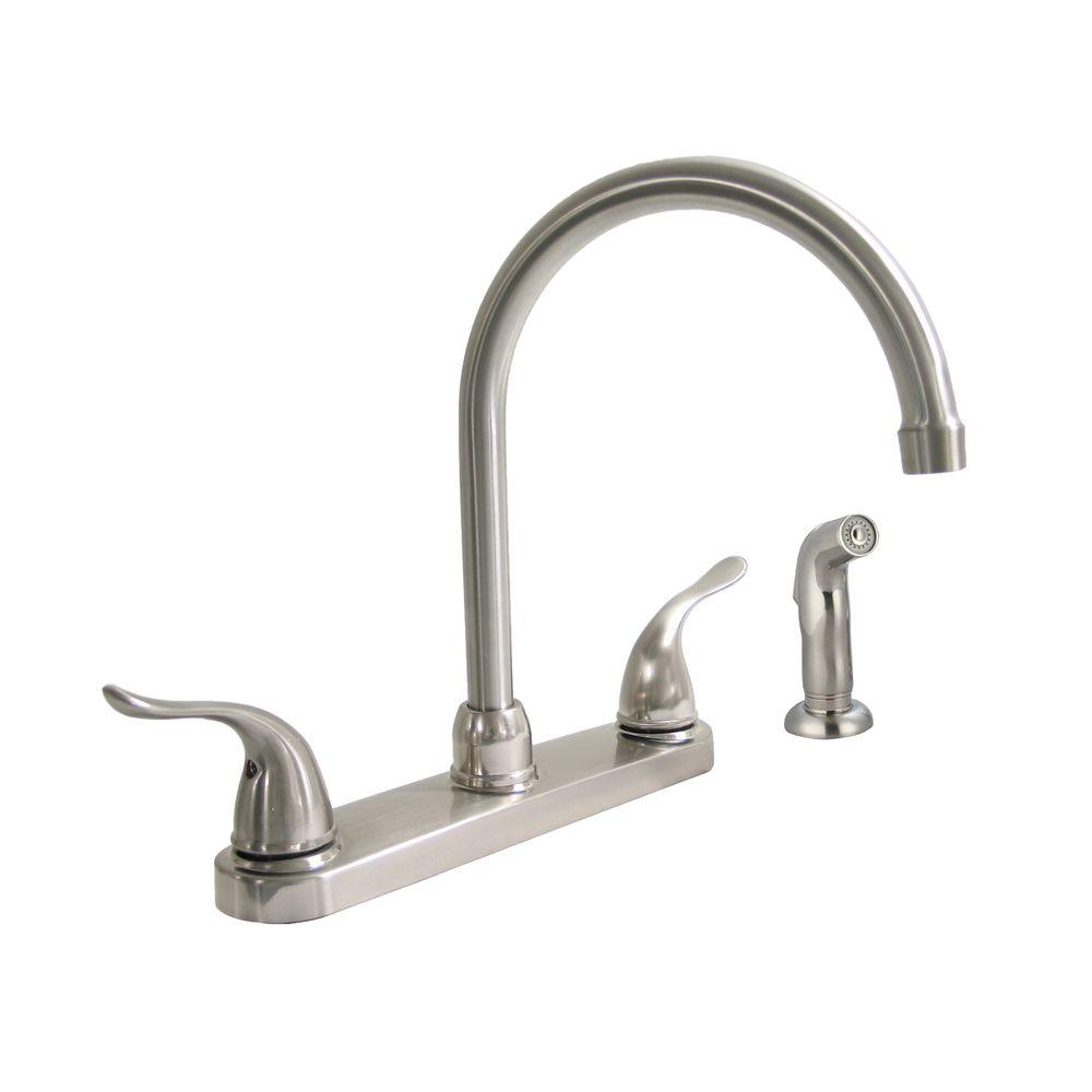 Dominion 2 Handle Standard Kitchen Faucet With Side Sprayer In Brushed Nickel