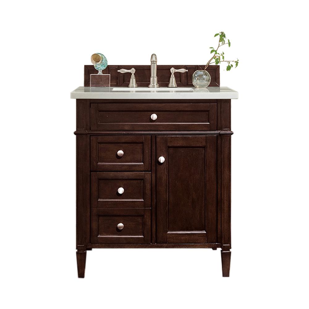 James Martin Vanities Brittany 30 In W Single Bath Vanity In Burnished Mahogany With Marble Vanity Top In Carrara White With White Basin 650v30bnm3car The Home Depot