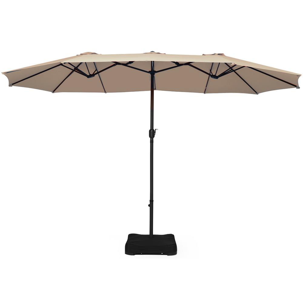 Costway 15 Ft Market Double Sided Umbrella Outdoor Patio Umbrella With Crank And Base Beige Op70097be The Home Depot