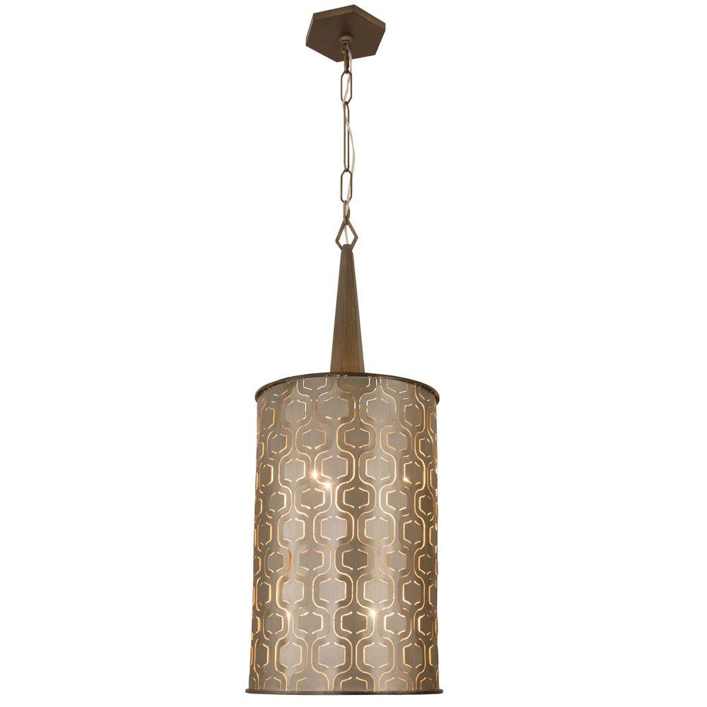 Varaluz Iconic 6 Light Champagne Mist Tall Foyer Pendant With Recycled Steel Shade