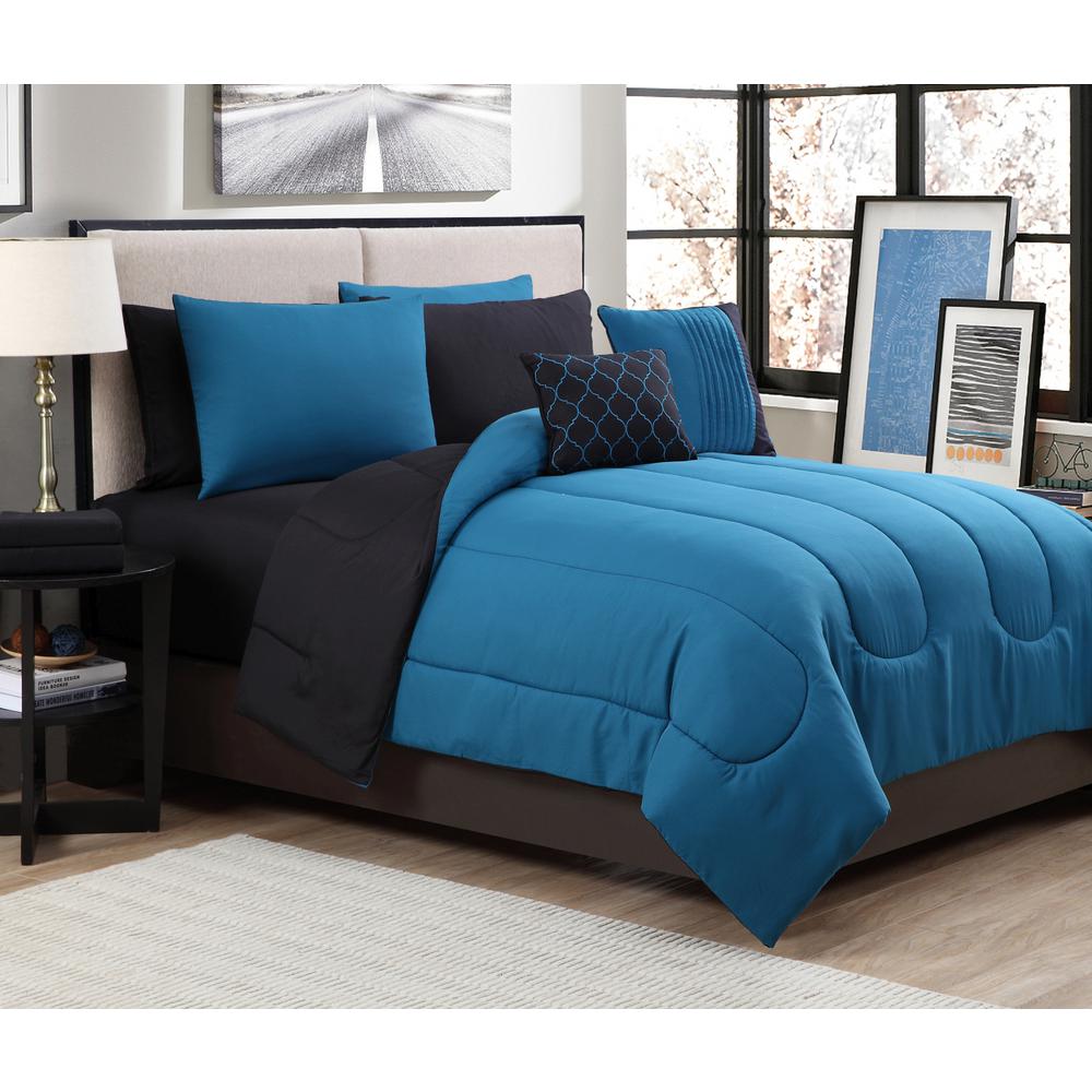 Geneva Home Fashion 9 Piece Solid Teal Black King Bed In A Bag Set