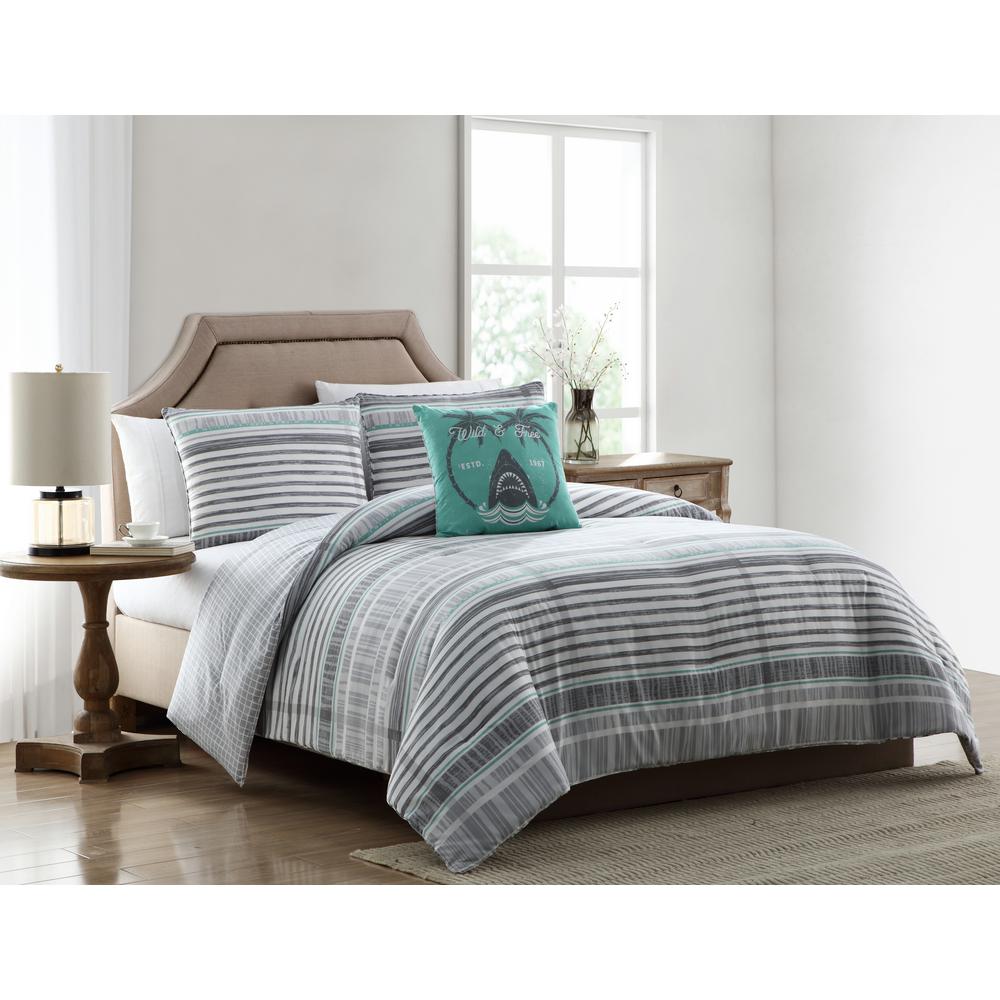 Home MHF Home Harvey Grey Striped Full/Queen Comforter Set