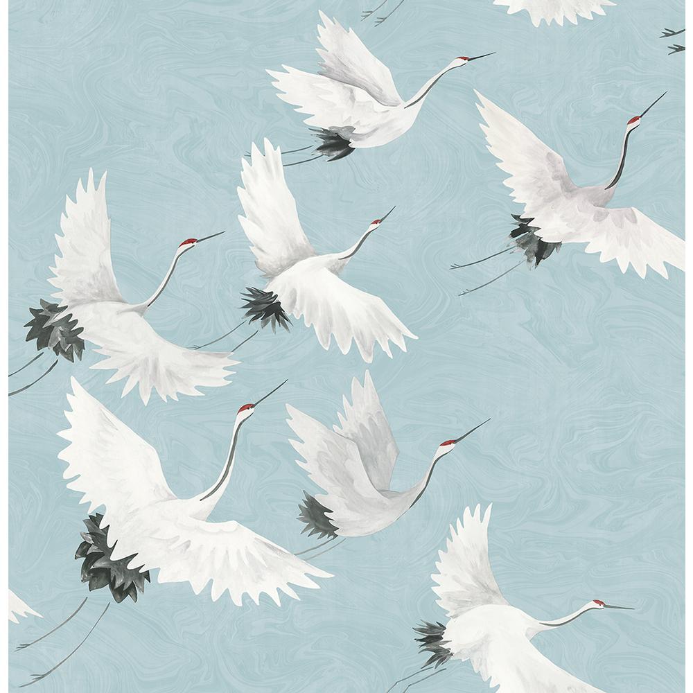 AStreet 8 in. x 10 in. Windsong Blue Crane Wallpaper Sample 276424300SAM The Home Depot