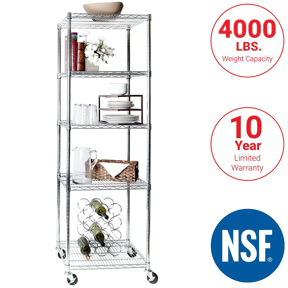 Seville Classics 24 In W X 18 D 72 H Ultradurable Commercial Seville Classics 24 In W X 18 D 72 H Ultradurable Commercial Grade 5 Tier Nsf Certified Steel Wire Shelving With Wheels