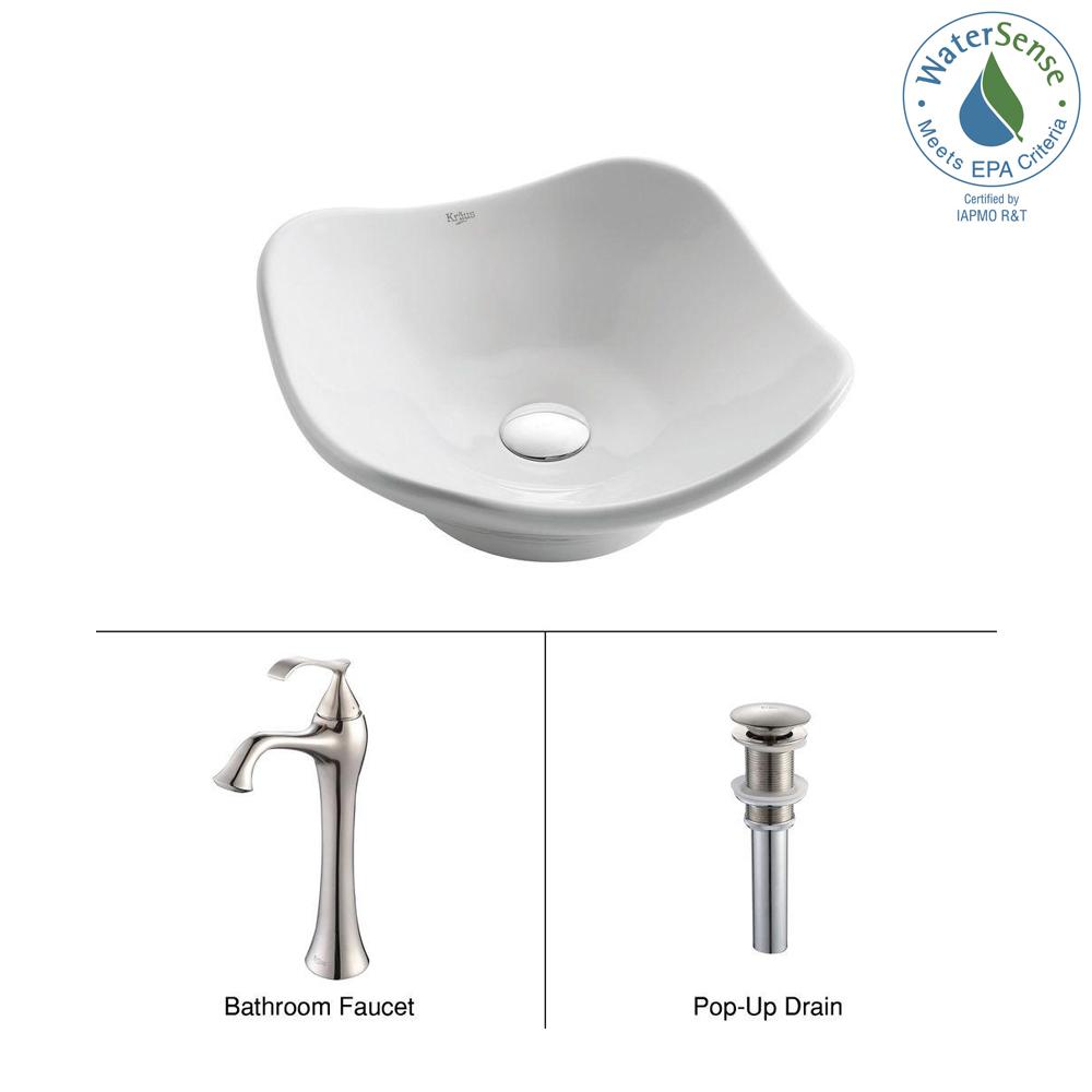 Kraus Vessel Sinks Bathroom The Home Depot Tulip Ceramic Vessel Sink In White With Ventus Faucet Brushed Nickel