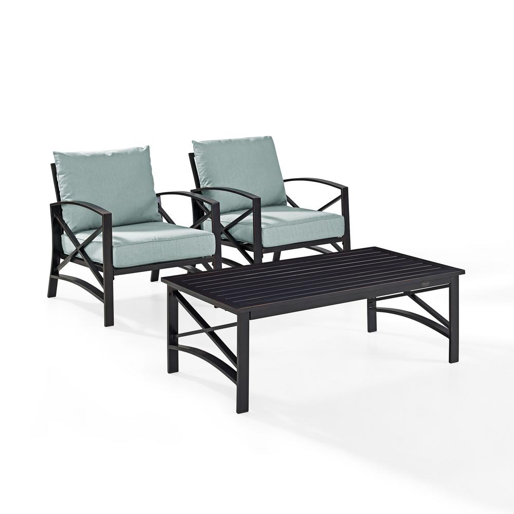 Crosley Kaplan 3 Piece Metal Patio Outdoor Seating Set With Mist Cushion 2 Outdoor Chairs Coffee Table Ko60012bz Mi The Home Depot