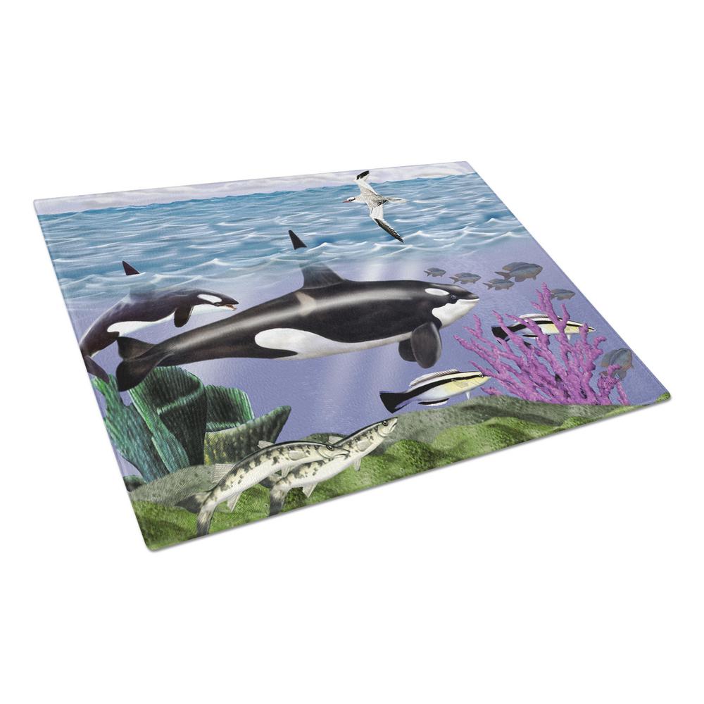 Carolines Treasures Whale Orcas Tempered Glass Large Cutting Board, Multi-Color - PTW2040LCB - Cooking Large Tempered Glass Cutting Board is heat resista sku PTW2040LCB