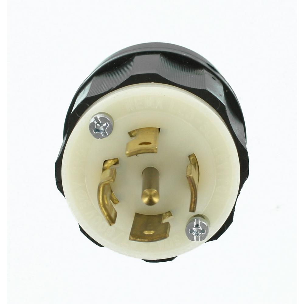 Leviton 30 Amp 347/600-Volt 3-Phase Locking Grounding Plug, Black/White