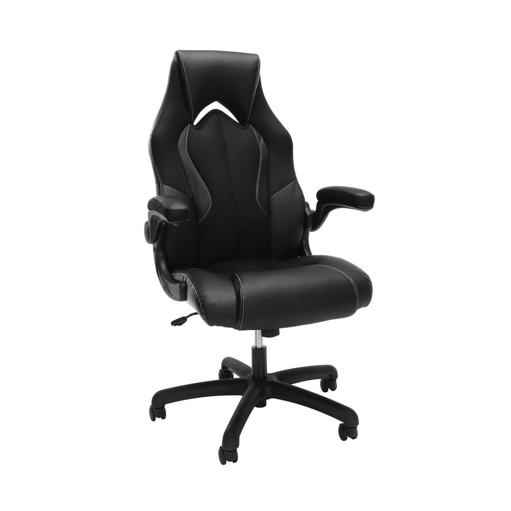OFM Essentials Collection Black High-Back Racing Style Bonded Leather