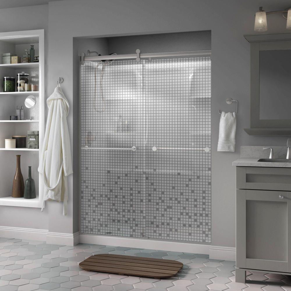 Delta Lyndall 60 X 71 In Frameless Contemporary Sliding Shower Door Nickel With Mozaic Glass