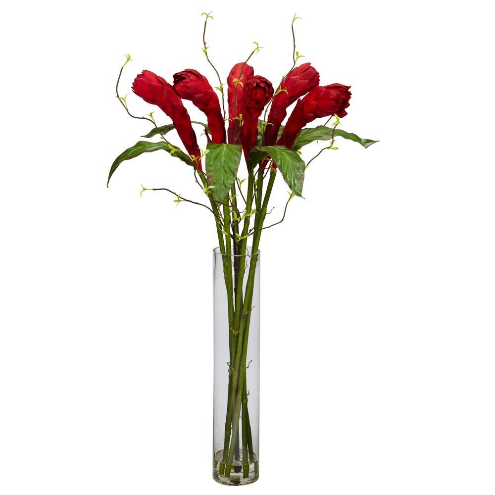 H Red Ginger With Cylinder Vase Silk Flower Arrangement H Red Ginger With Cylinder Vase Silk Flower Arrangement