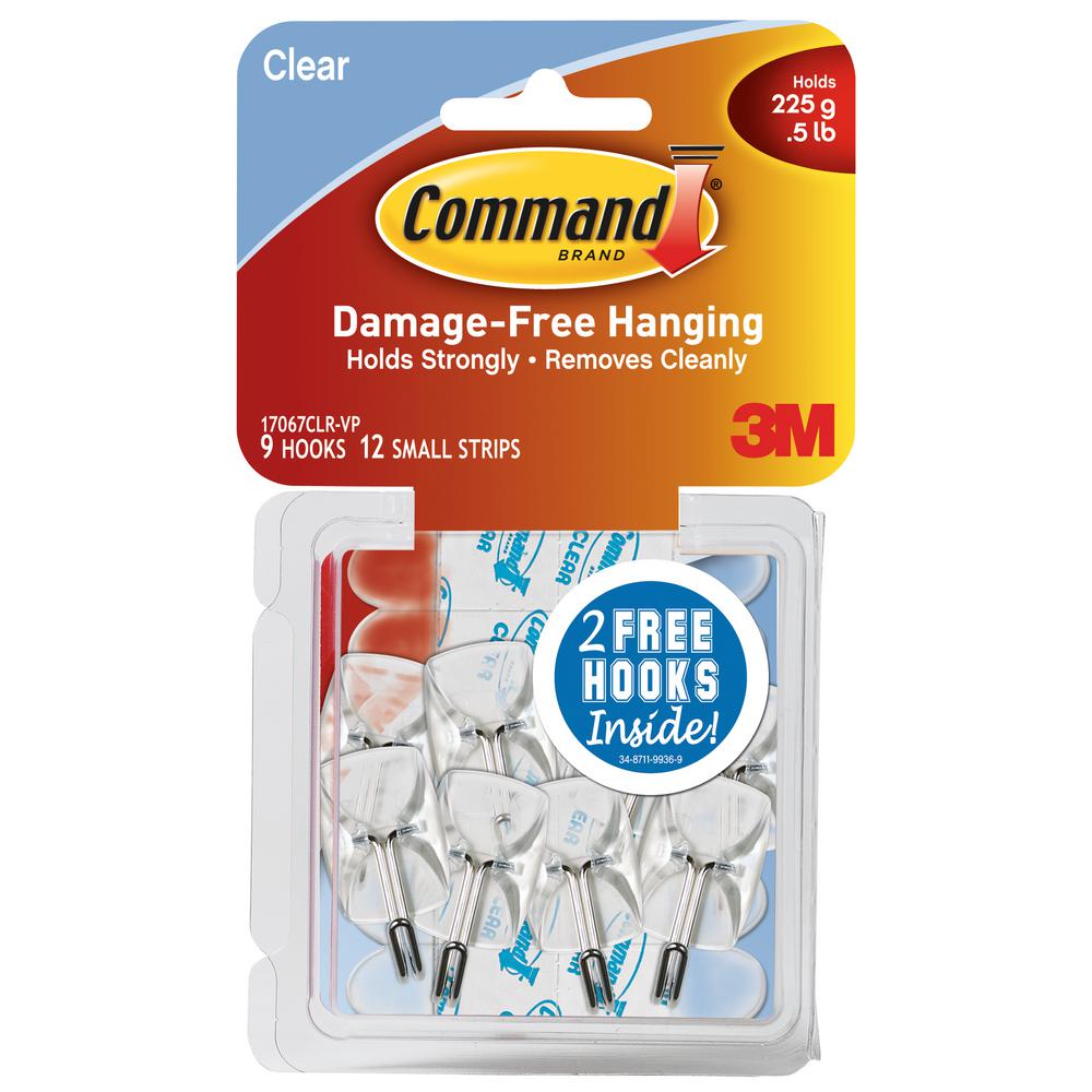 Command Small Clear Wire Hooks with Clear Strips (9Pack)17067CLRVP