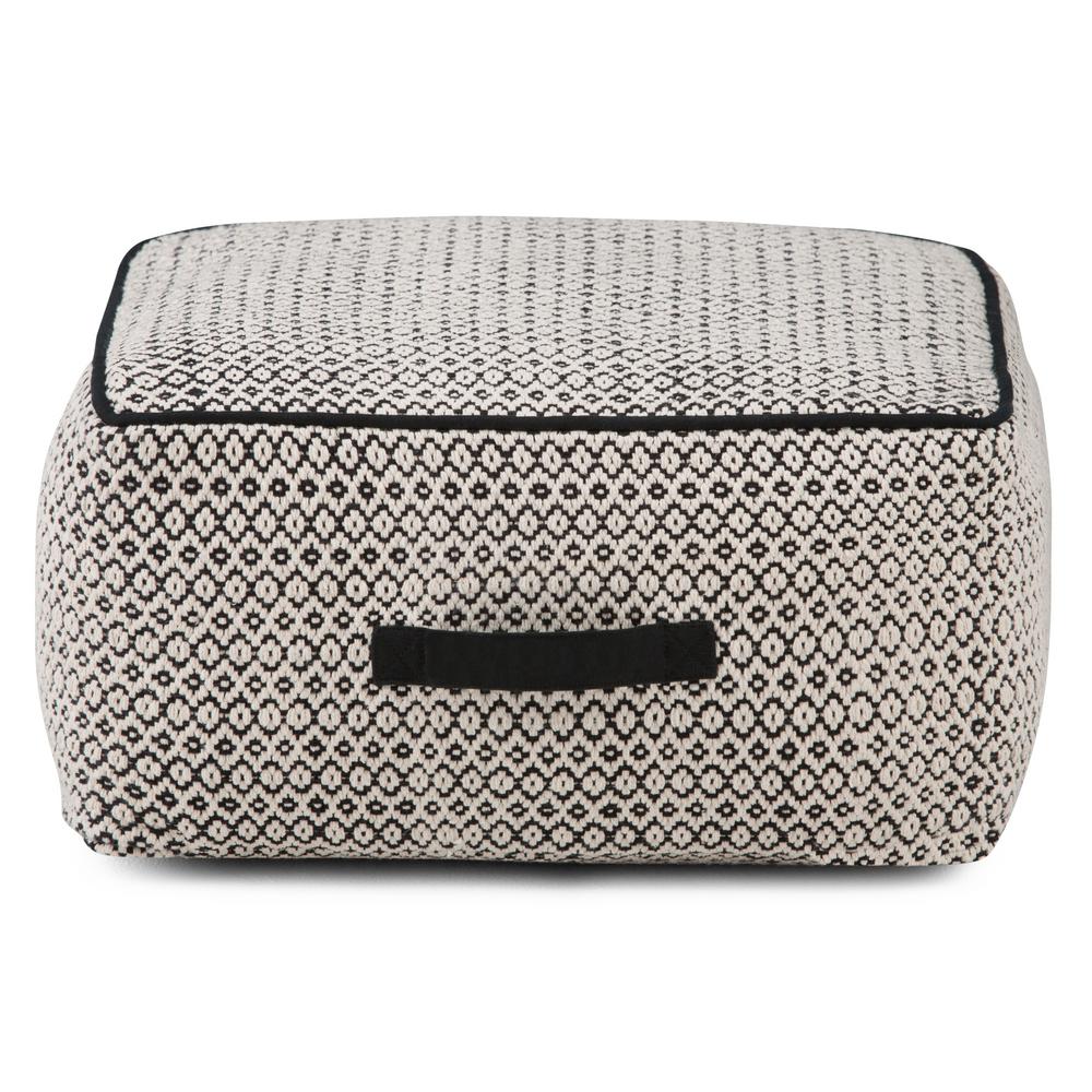 Shea Transitional Square Pouf in Patterned Black, Natural Cotton