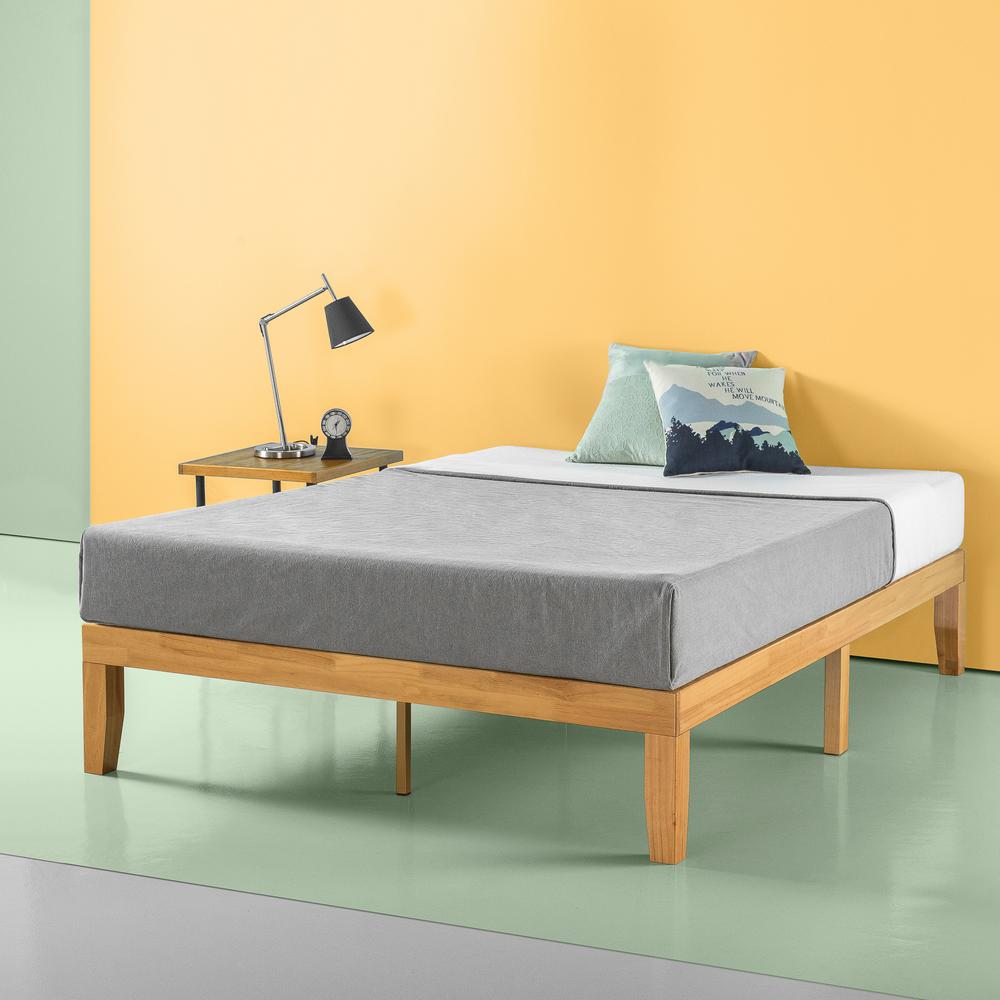 King Size 14" Wooden Bed Frame Mattress Platform Wood Slats for Home Natural