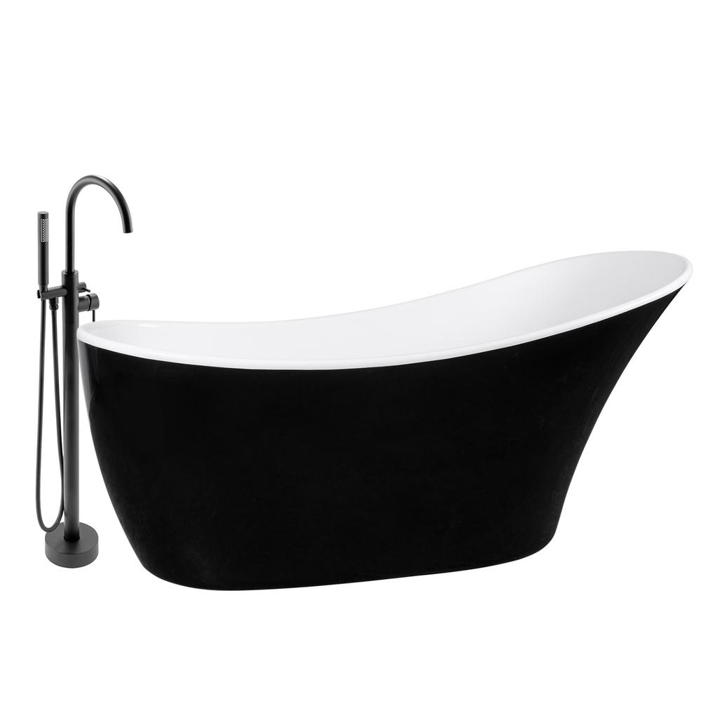 AKDY 59 in. Glossy Black Fiberglass NonWhirlpool Bathtub with Tub