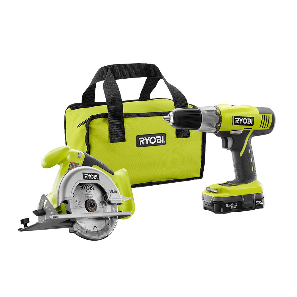 Ryobi 2 TOOL STARTER SET Drill Circular Saw Comb ONE+ 18V Lithium-Ion ...