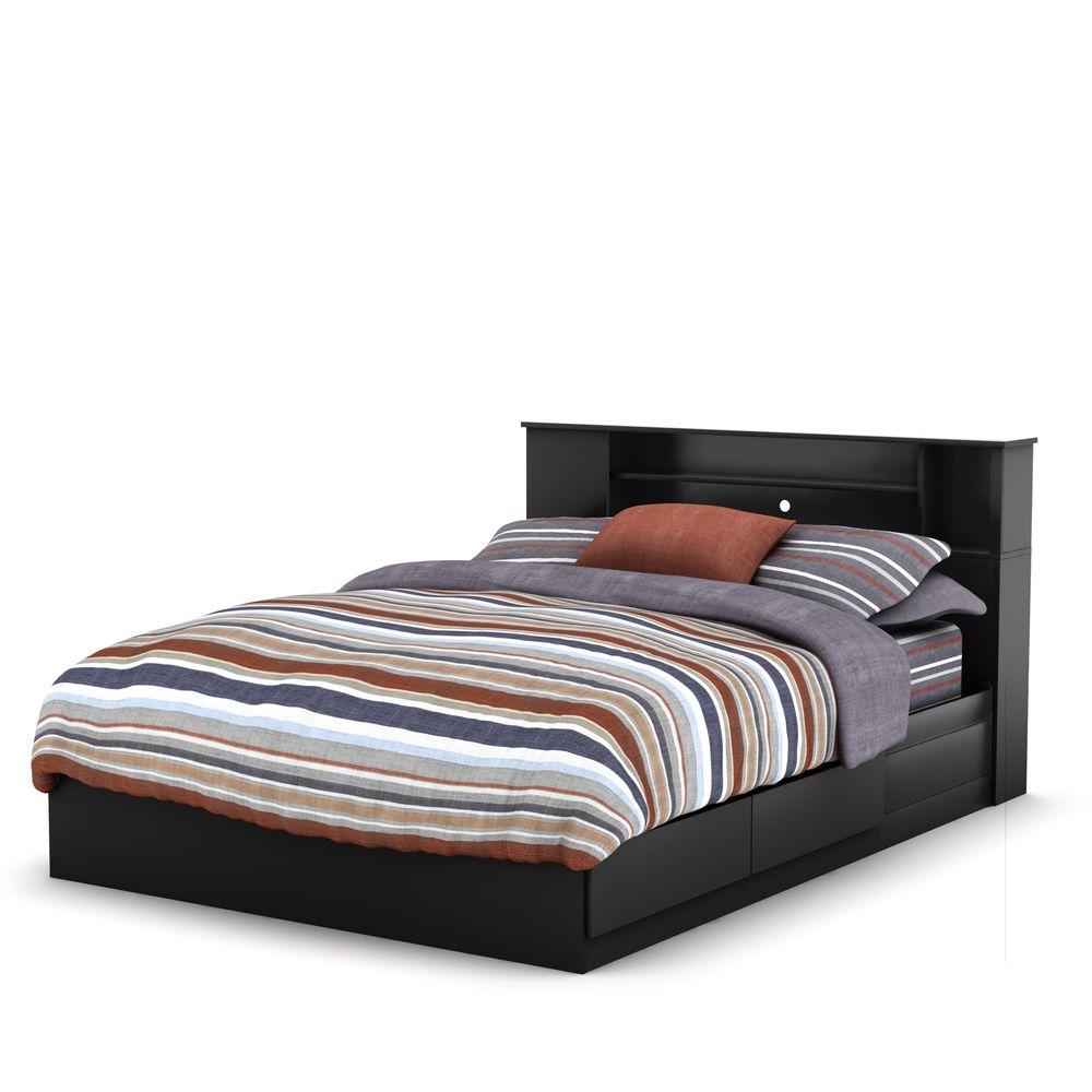 South Shore Vito 2 Drawer Pure Black Queen Size Storage Bed 10040