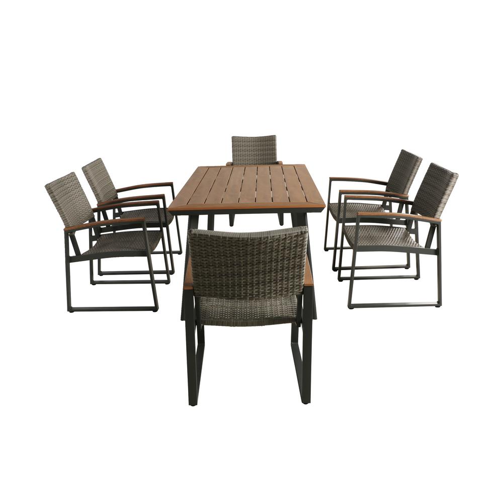 Le House Leeds Gray 7 Piece Aluminum And Wicker Outdoor Dining Aluminum And Wicker Outdoor Dining