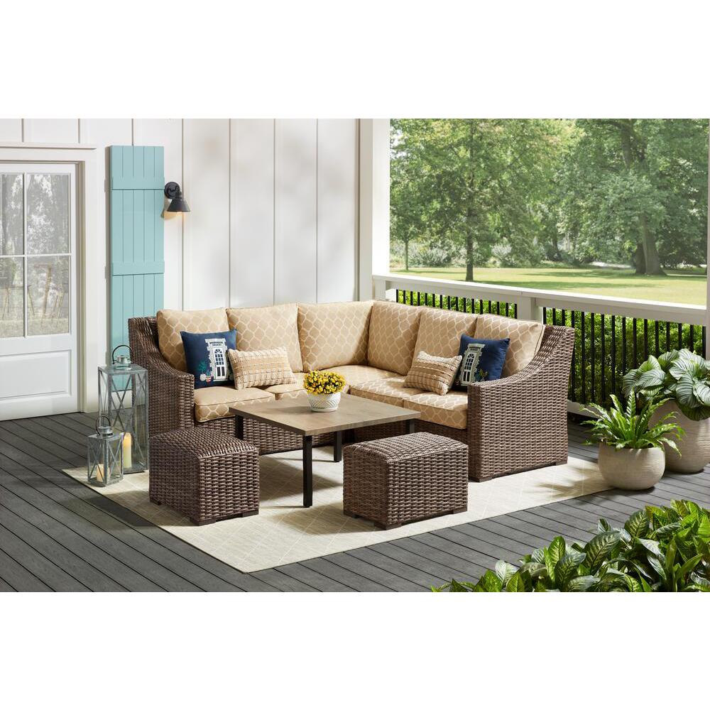 Hampton Bay Rock Cliff 6Piece Brown Wicker Outdoor Patio Sectional