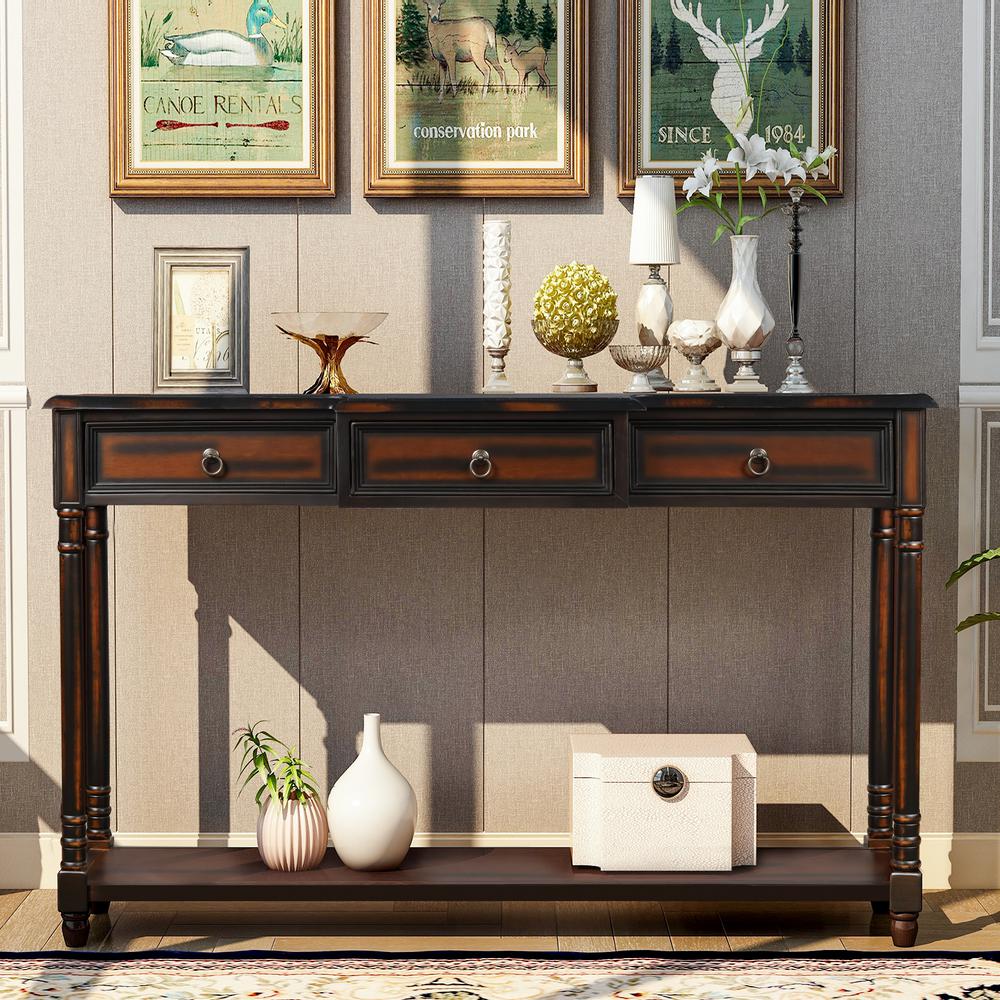 Harper Bright Designs 52 In Espresso Standard Rectangle Wood Console Table With 3 Drawers Wf189574aab 1 The Home Depot