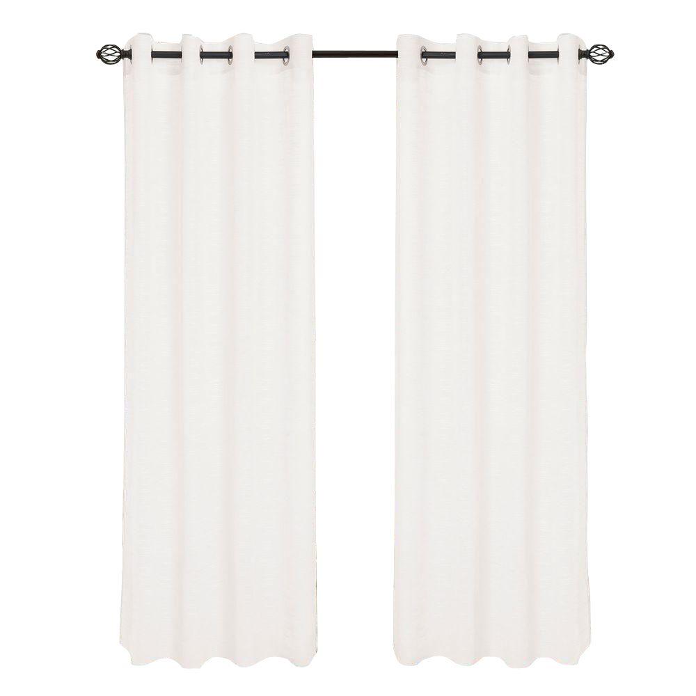 Lavish Home White Mia Jacquard Grommet Curtain Panel, 84 in. Length-63 ...