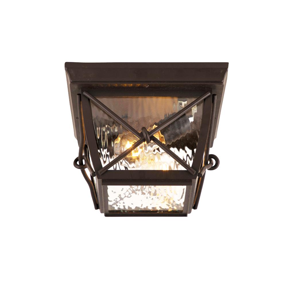 Home Decorators Collection Springbrook Medium 2-Light Rustic Outdoor Flush Mount with Clear Water Glass