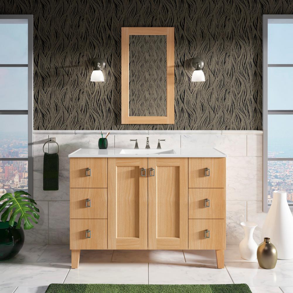 Kohler Poplin 48 In W Vanity Cabinet In Khaki White Oak With Vitreous China Vanity Top In White Impressions With Basin