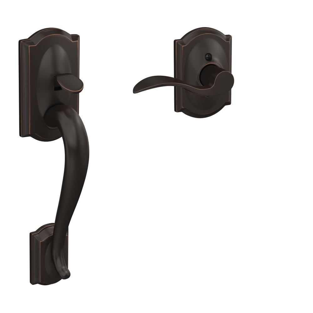 Schlage Camelot Aged Bronze Entry Door Handle Set with Schlage Camelot Aged Bronze Entry Door Handle Set with