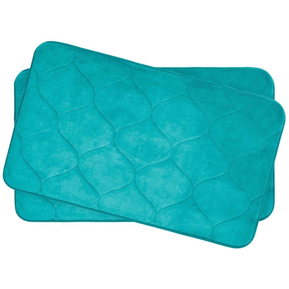 Palace Turquoise 17 in. x 24 in. Memory Foam Bath Mat Set