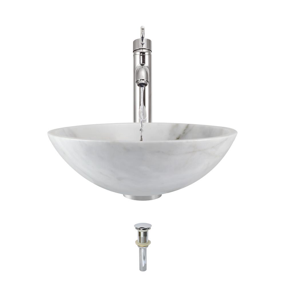 Mr Direct Stone Vessel Sink In Honed Basalt White Granite With 718 Faucet And Pop Up Drain In Chrome