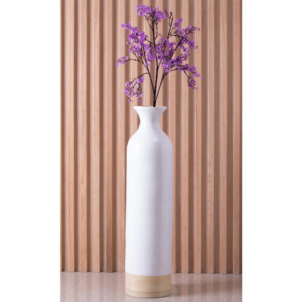 Uniquewise Glossy White Lacquer And Natural Bamboo Large Cylinder